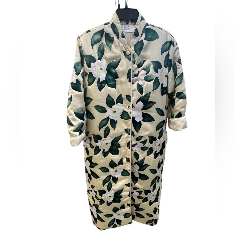 Floral Satin Robe - Cream and Green